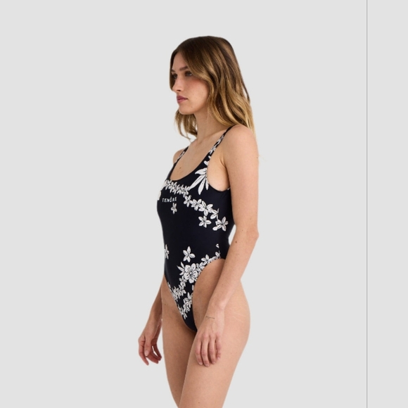 Classic Black and White Floral One Piece Swimsuit - Picture 3 of 9